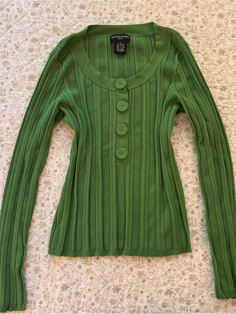 Y2k green ribbed button long sleeve top
